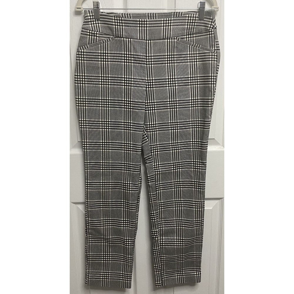 Talbots Women Gray Plaid Straight Leg Stretch Dress Pants Career Slack 8P-30/27"